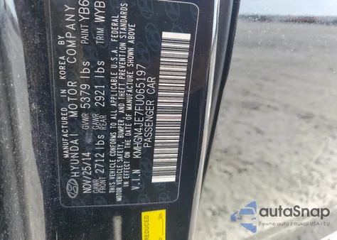 2015 Hyundai Genesis 3.8L z USA, uszkodzony, nr VIN KMHGN4JE7FU065197